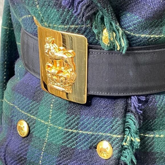 Polo Ralph Lauren Fringed Black Watch Tartan Plaid Double-Breasted Wool Cardigan - Picture 3 of 16